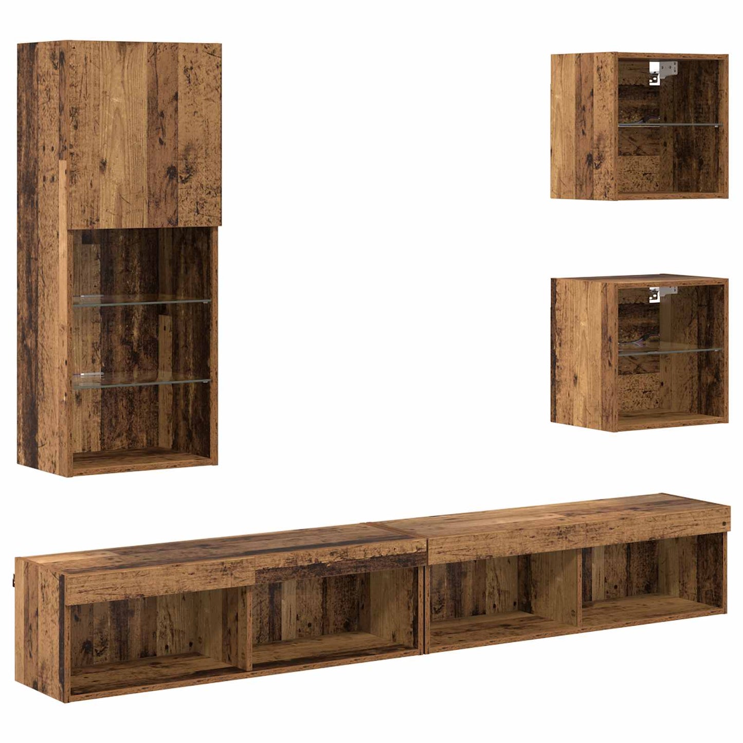 TV veggenheter med LED 5 pcs Gamle tre Konstruert tre