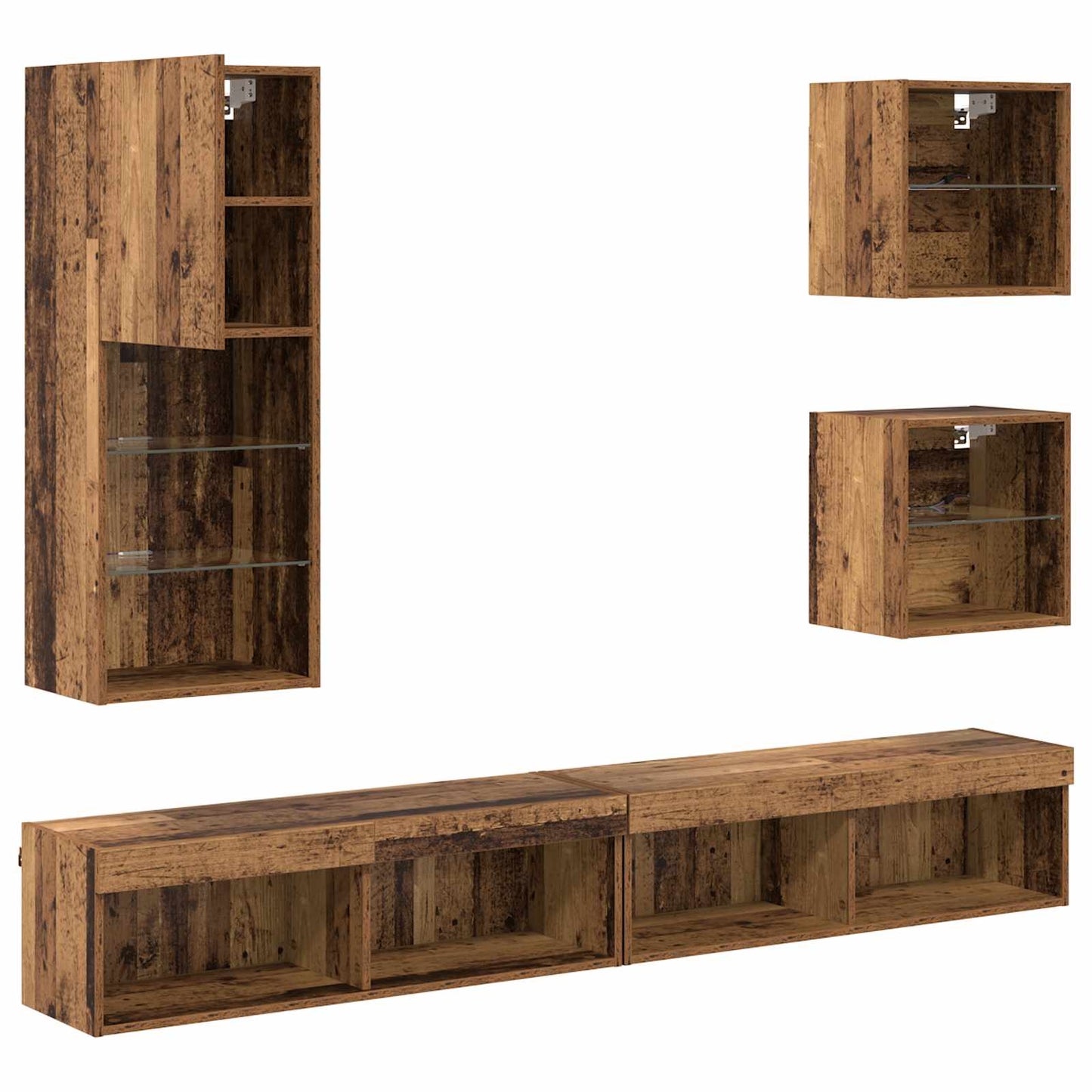 TV veggenheter med LED 5 pcs Gamle tre Konstruert tre