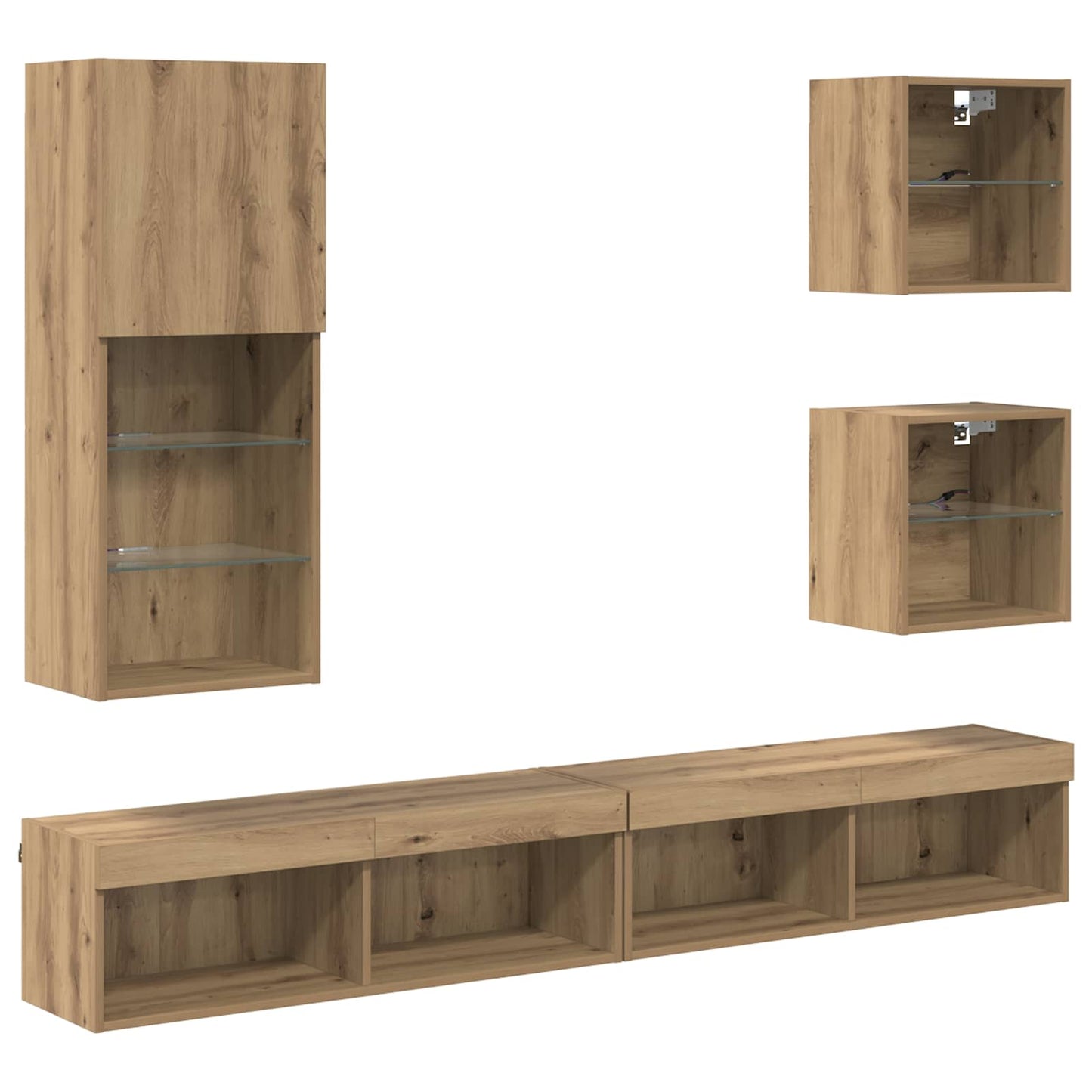 TV veggenheter med LED 5 pcs Artisan Eik Konstruert tre