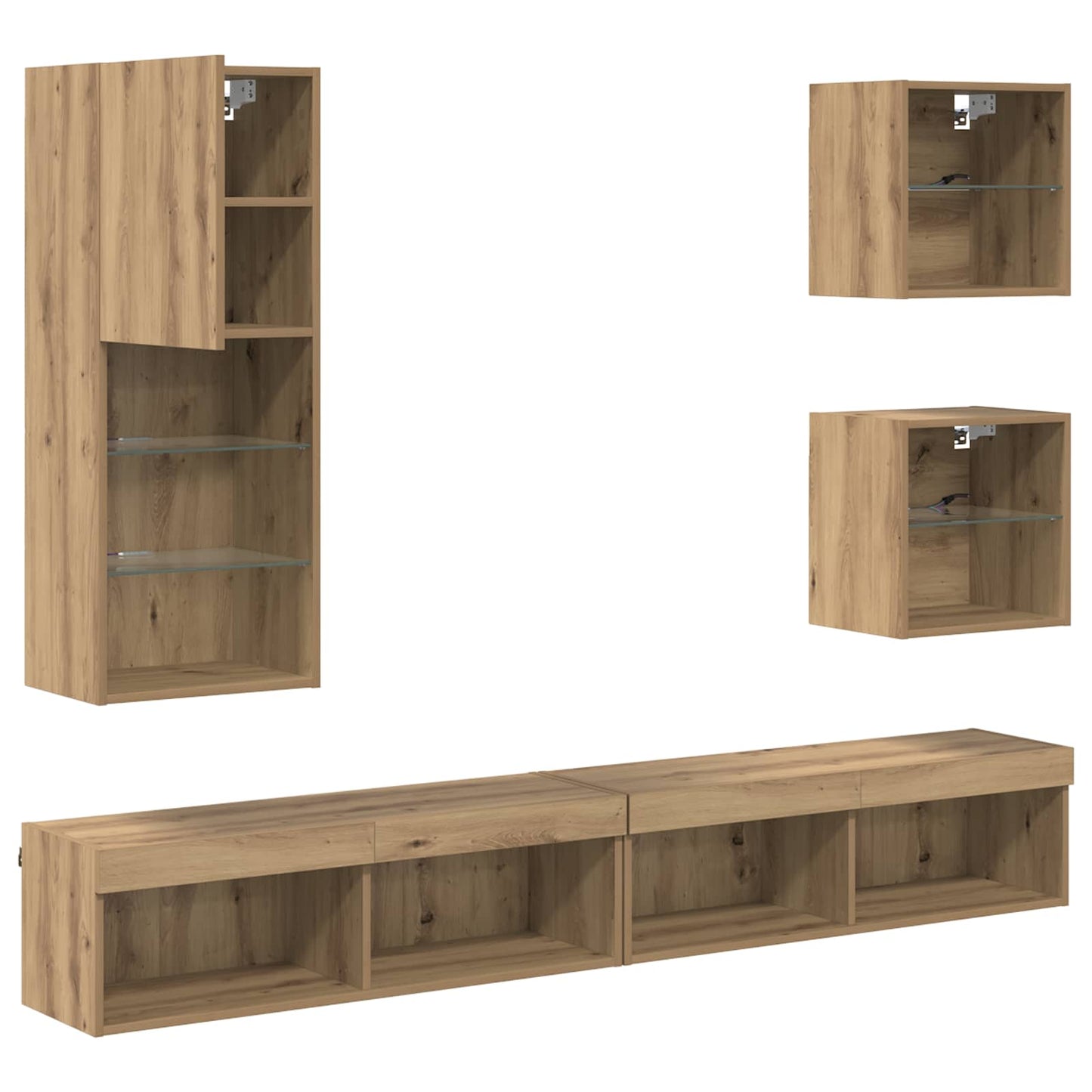 TV veggenheter med LED 5 pcs Artisan Eik Konstruert tre