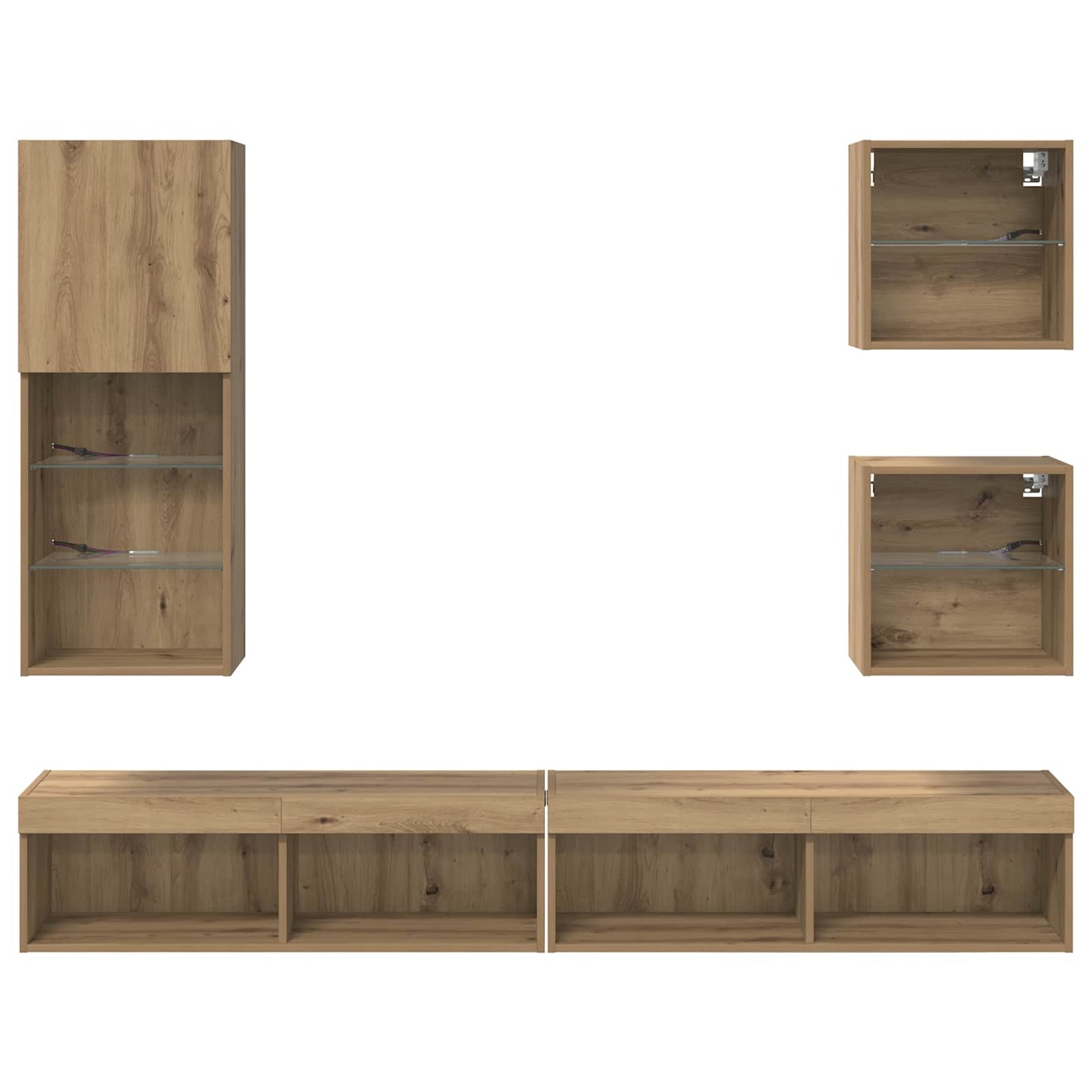 TV veggenheter med LED 5 pcs Artisan Eik Konstruert tre
