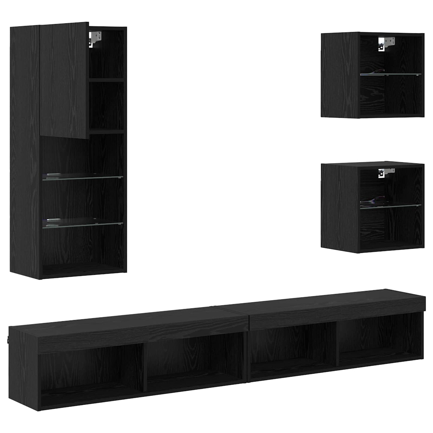 TV veggenheter med LED 5 pcs Svart Eik Konstruert tre