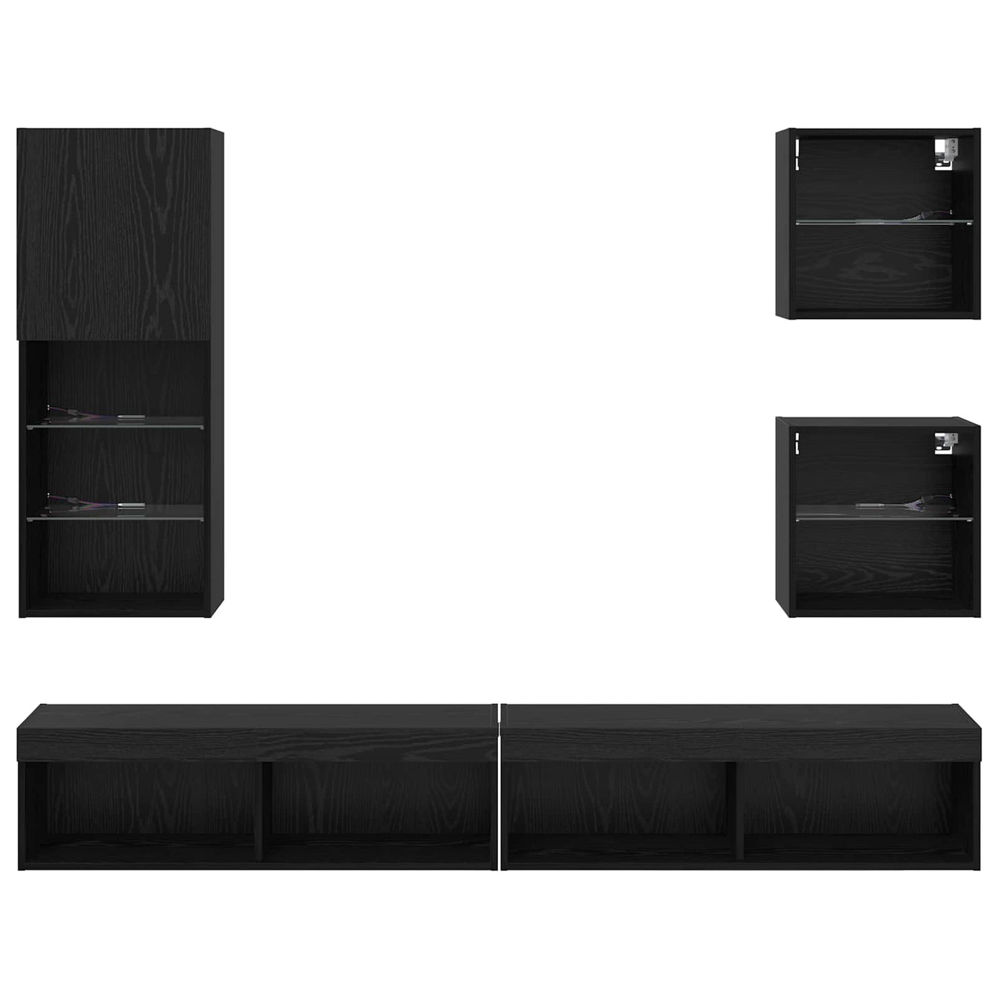 TV veggenheter med LED 5 pcs Svart Eik Konstruert tre