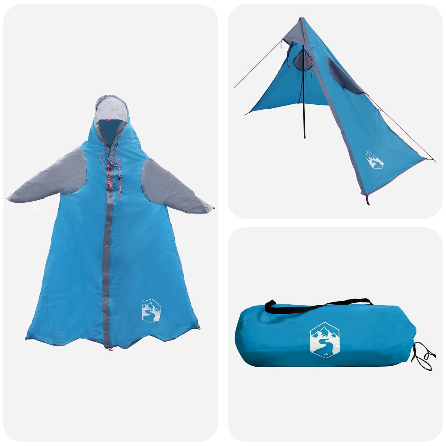 2-i-1 Regn Poncho med Hette Blå 262 x 126 x 130 cm