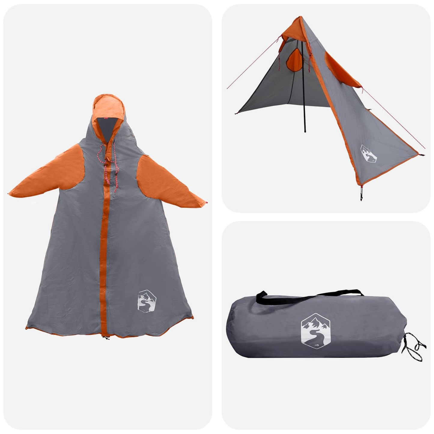 2-i-1 Regn Poncho med Hette Grå og Oransje 262 x 126 x 130 cm