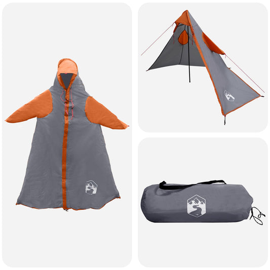2-i-1 Regn Poncho med Hette Grå og Oransje 262 x 126 x 130 cm