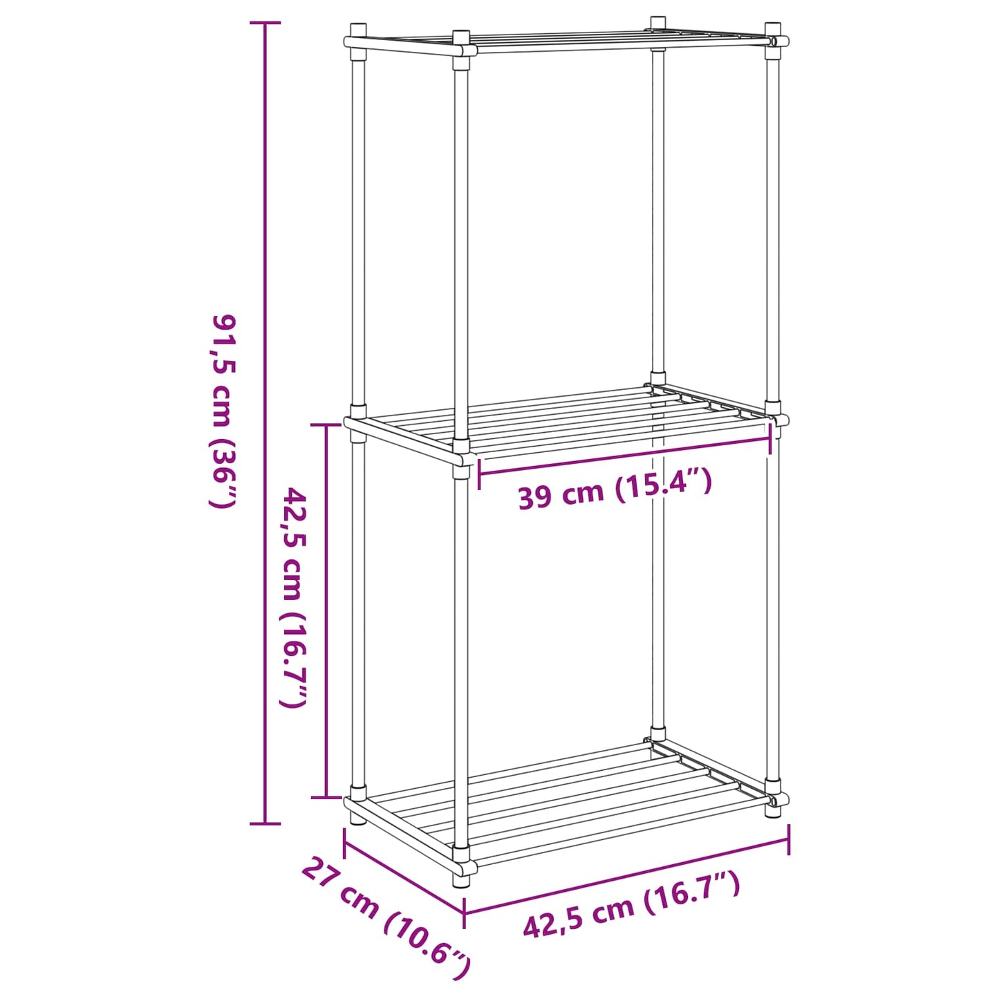 Tubular Shelf med lagring Hvit 42,5 x 27 x 91,5 cm Aluminium
