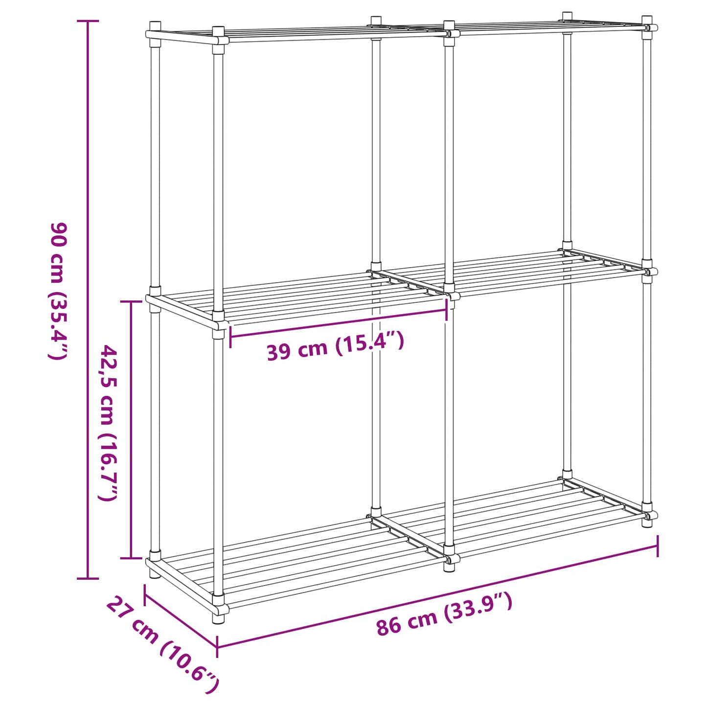 Tubular Shelf med lagring Hvit 86 x 27 x 90 cm Aluminium