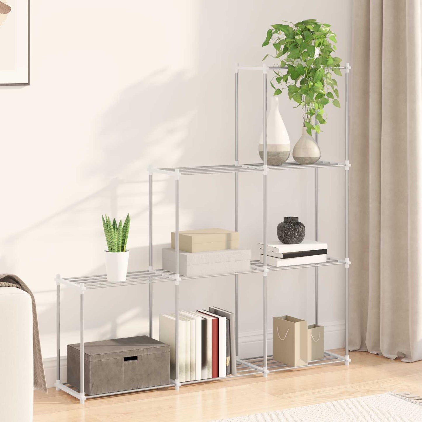Tubular Shelf med lagring Hvit 129 x 27 x 132 cm Aluminium