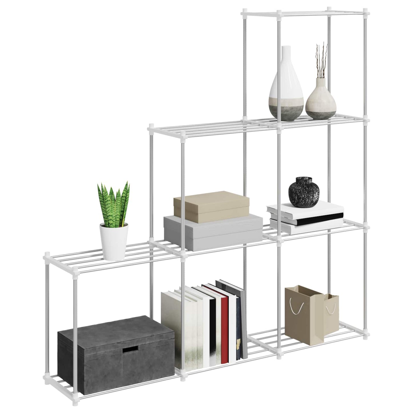 Tubular Shelf med lagring Hvit 129 x 27 x 132 cm Aluminium