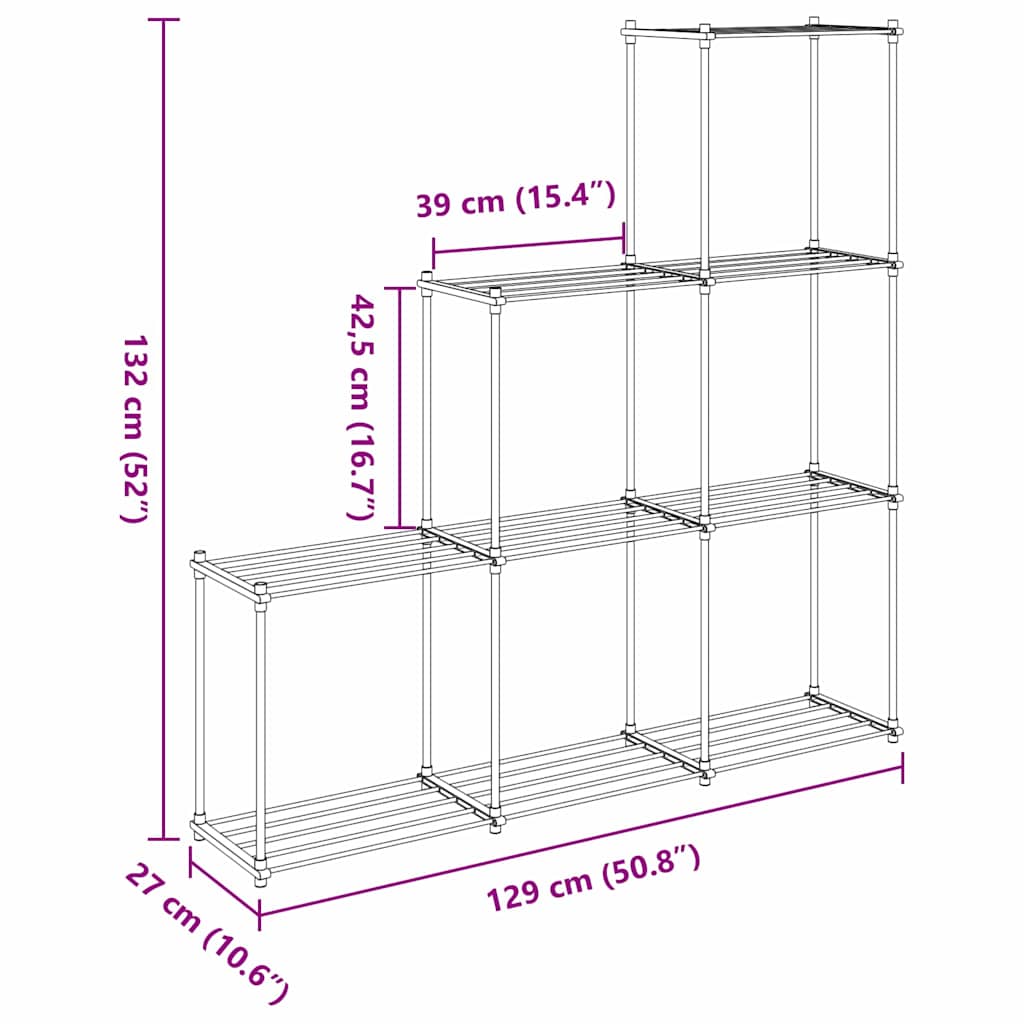 Tubular Shelf med lagring Hvit 129 x 27 x 132 cm Aluminium