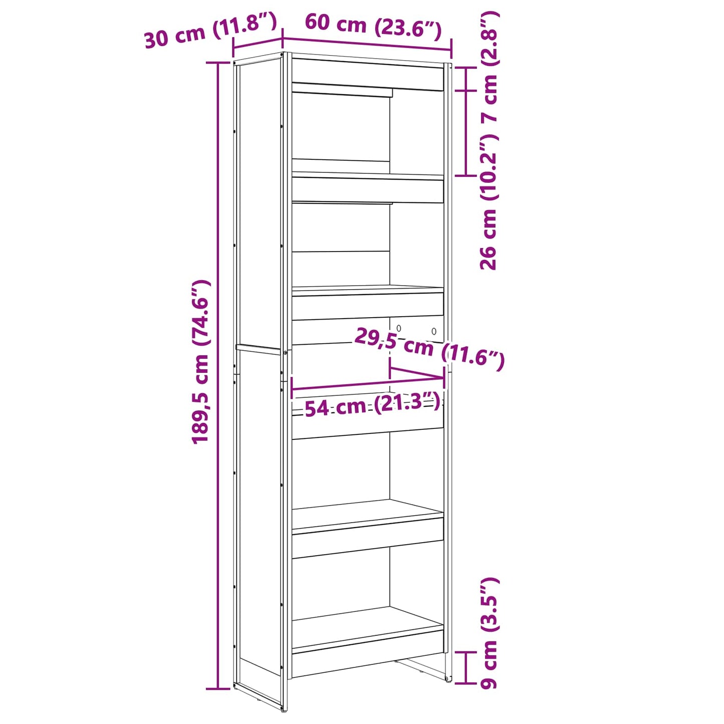 Bokskap 60 x 30 x 189,5 cm Konstruert tre Gamle tre