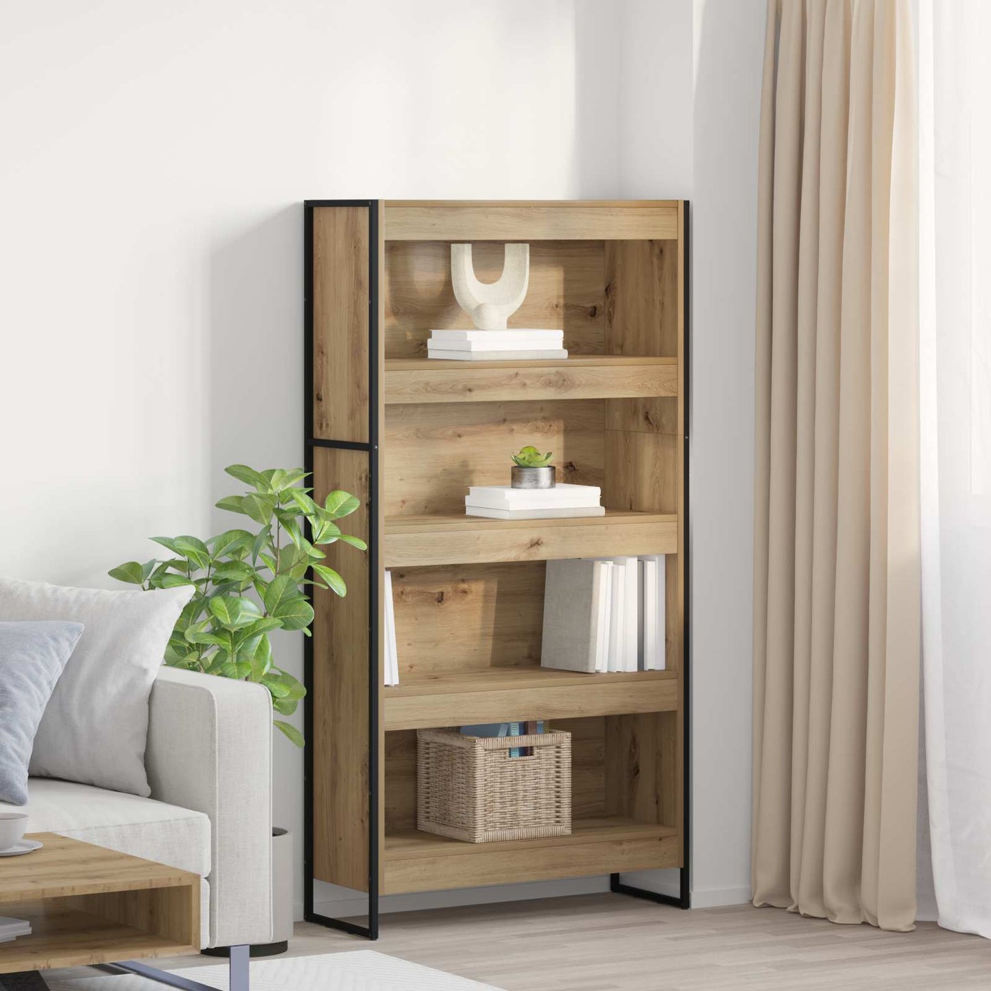 Bokskap 80 x 30 x 155 cm Konstruert tre Kunstnerisk Eik