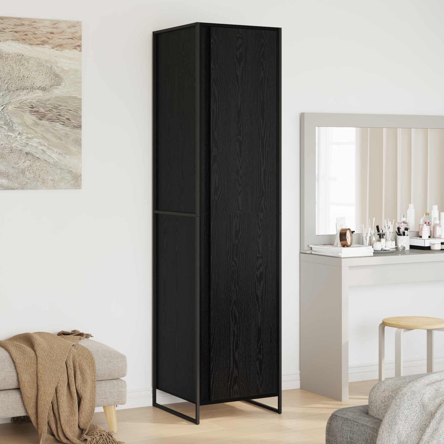 Klesskap med lagring Svart Eik 50 x 50 x 200 cm Konstruert tre