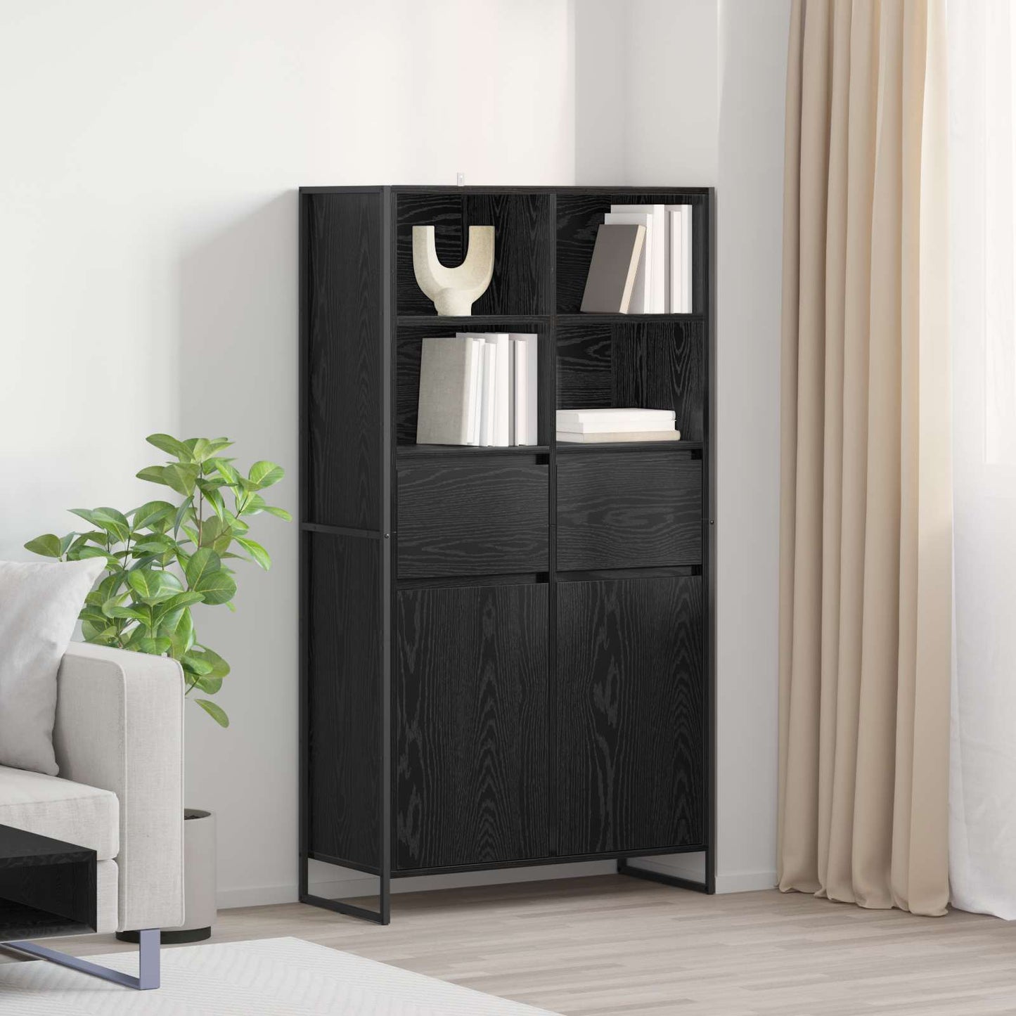 Serviesskap Svart Eik 81 x 36 x 150.5 cm Konstruert tre