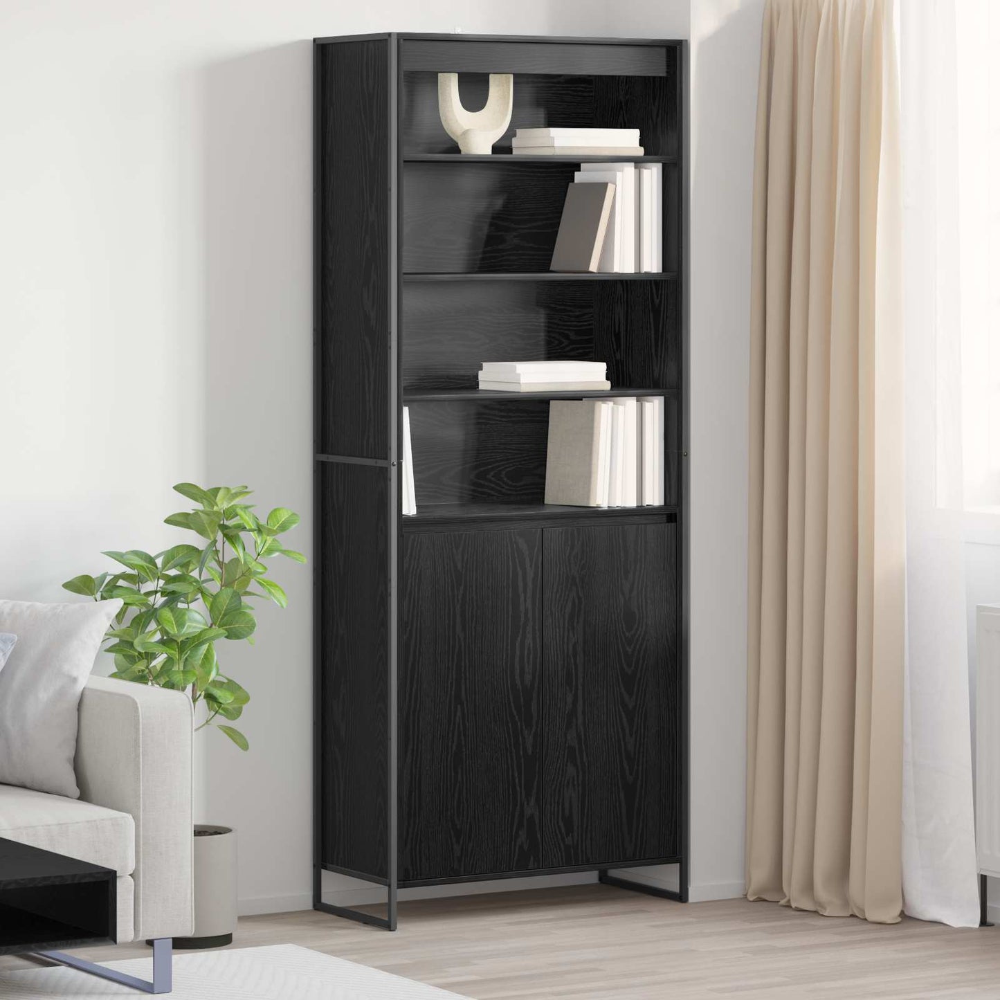 Høye Skap Svart Eik 79 x 36 x 200 cm Konstruert tre
