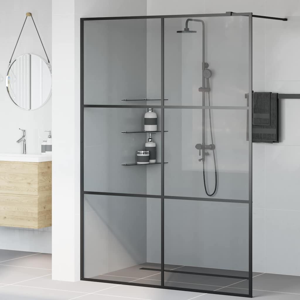 Walk-in Dusjvegg Svart 140 x 195 cm herdet glass