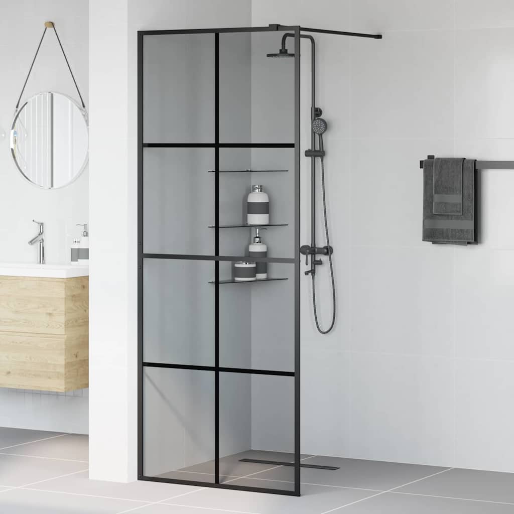 Walk-in Dusjvegg Svart 80 x 195 cm herdet glass