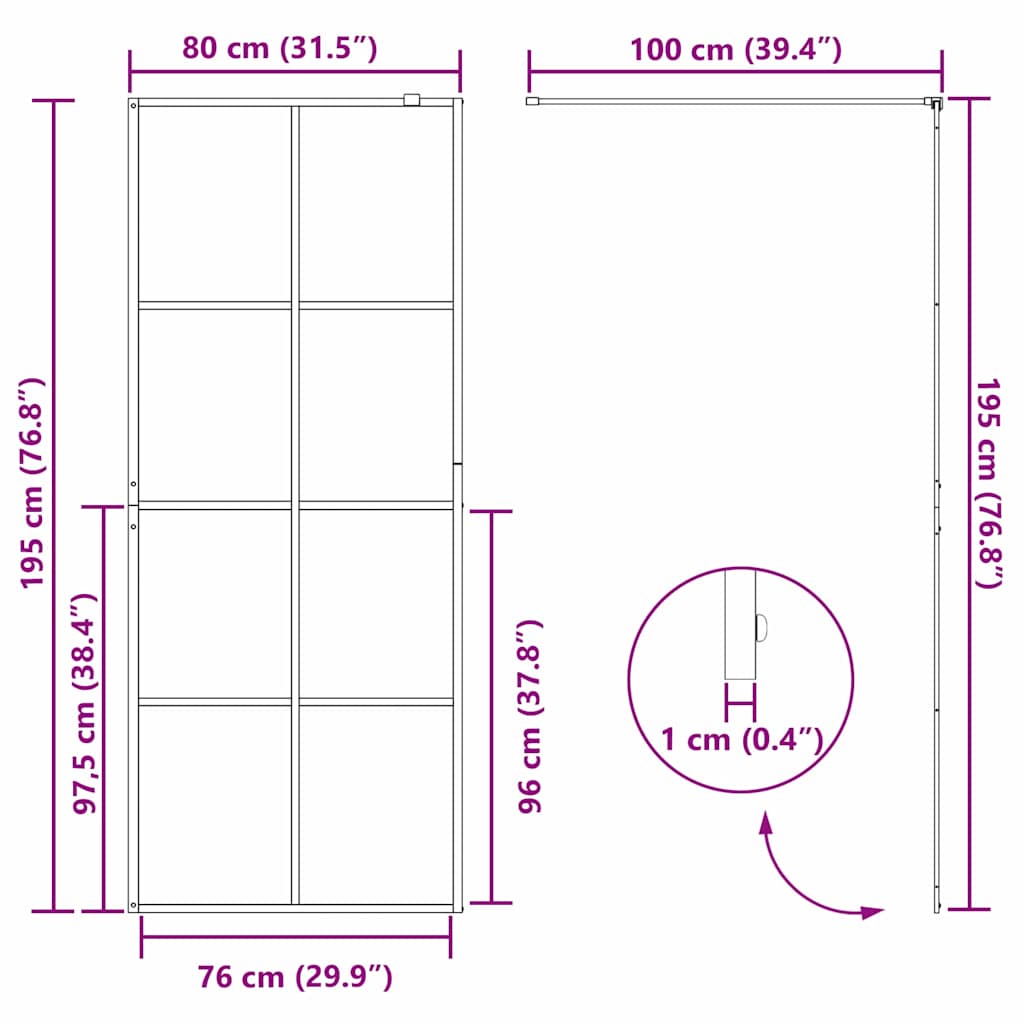 Walk-in Dusjvegg Svart 80 x 195 cm herdet glass