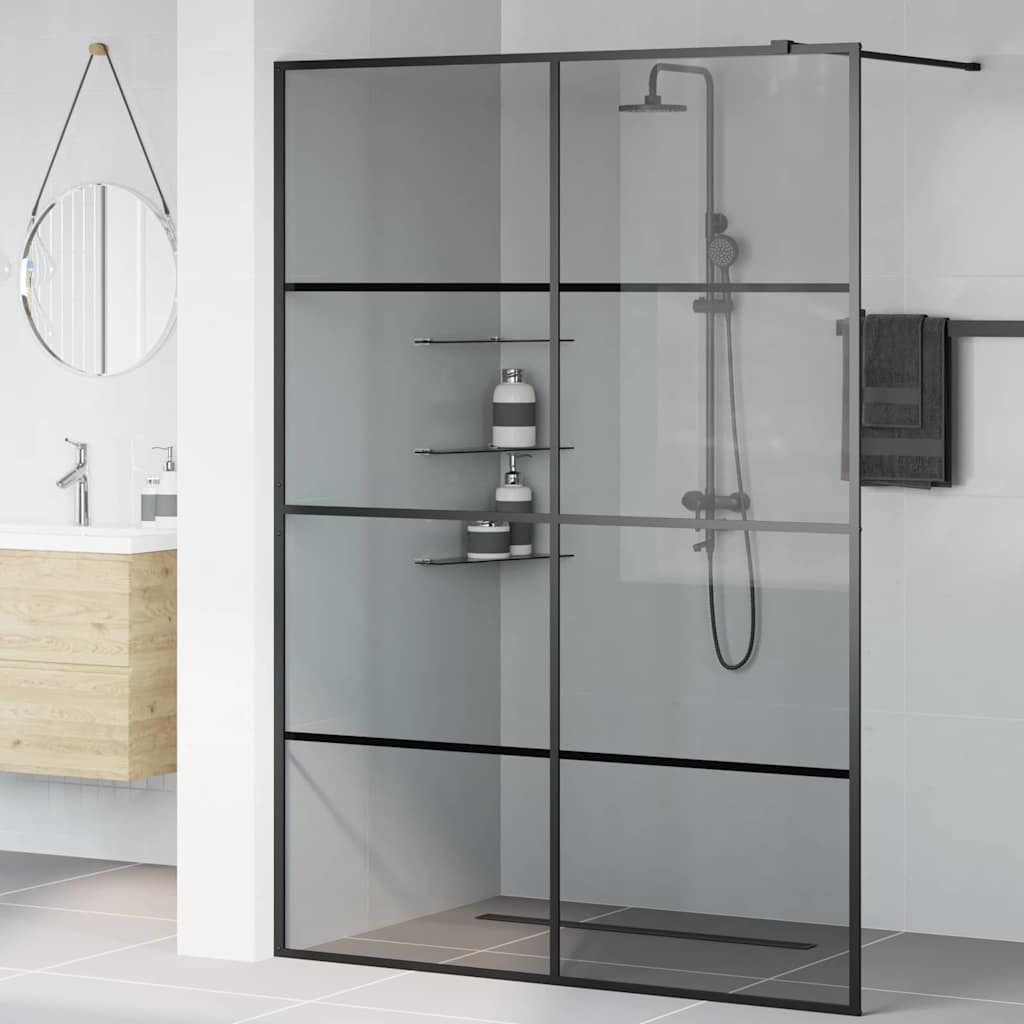 Walk-in Dusjvegg Svart 140 x 195 cm herdet glass