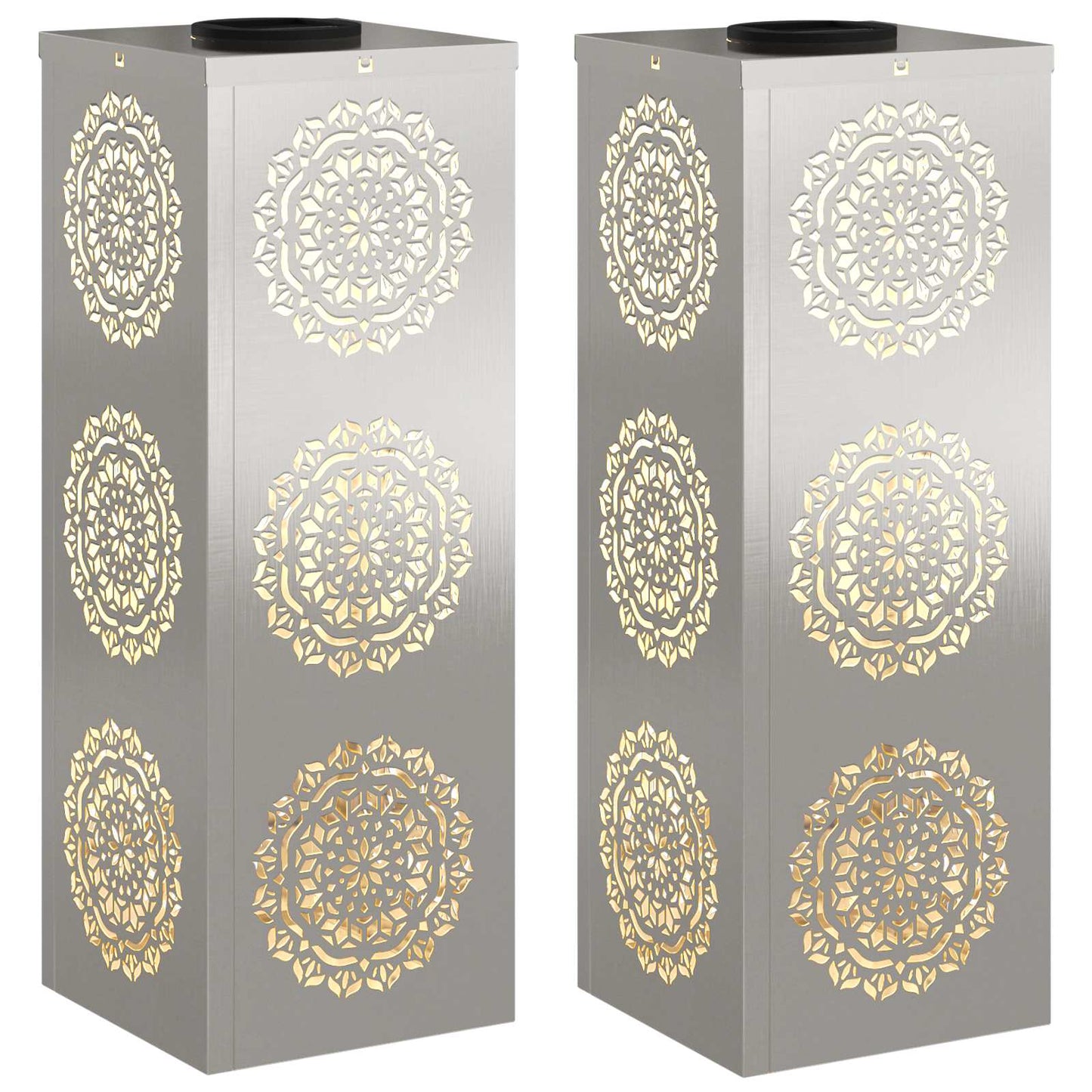 Solenergi LED stibelys 2 pcs sølv Rustfritt Stål