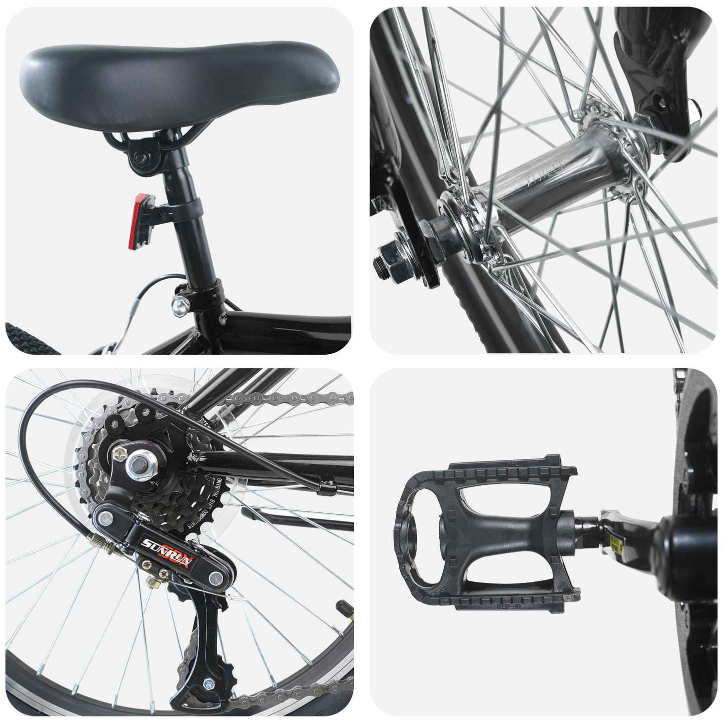 Barnesykkel 20 Tommer 6-Speed for 6-11 år gammel Svart