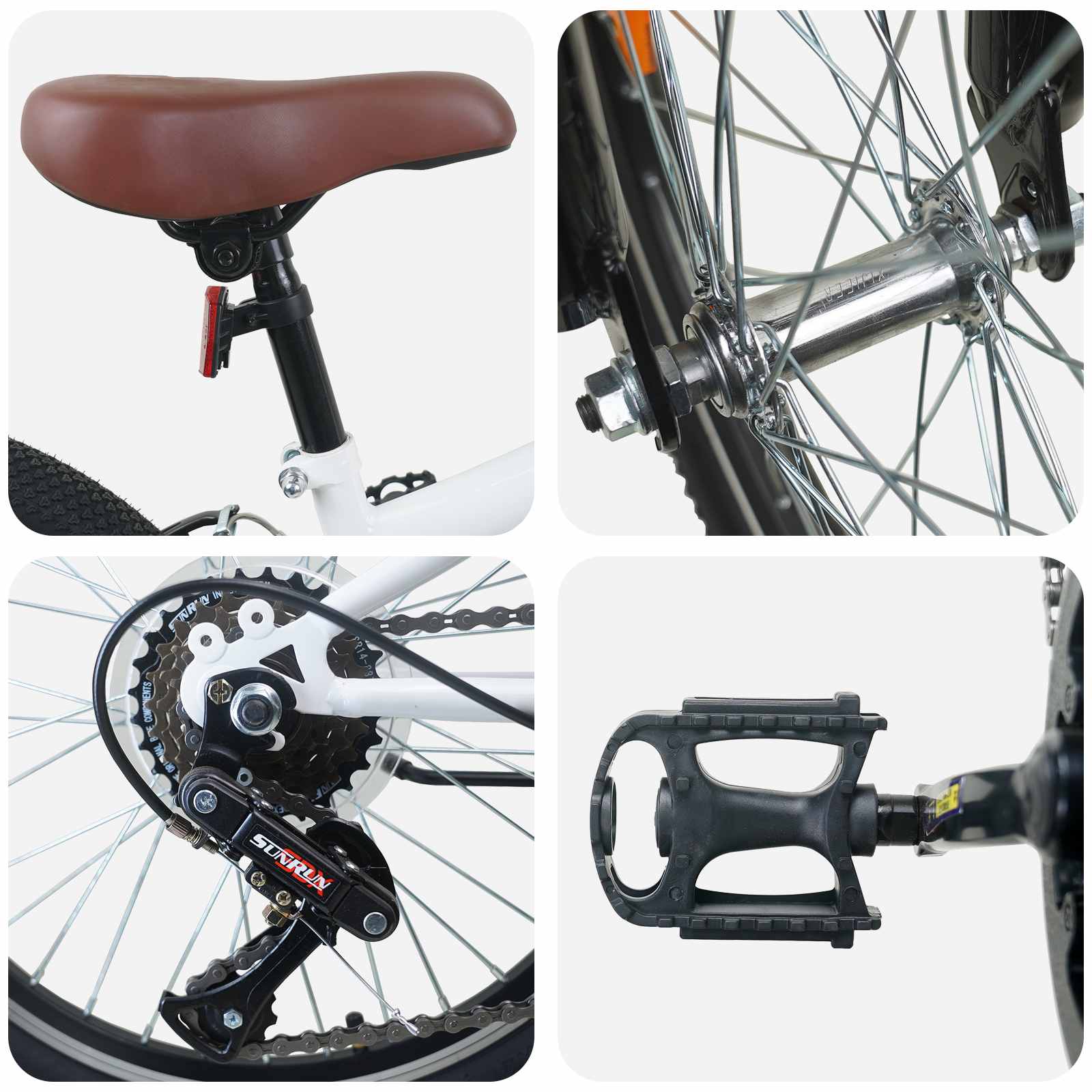 Kids Mountain Bike 20 Tommer 6-Speed for 5-8 år gamle Hvit vidaXL