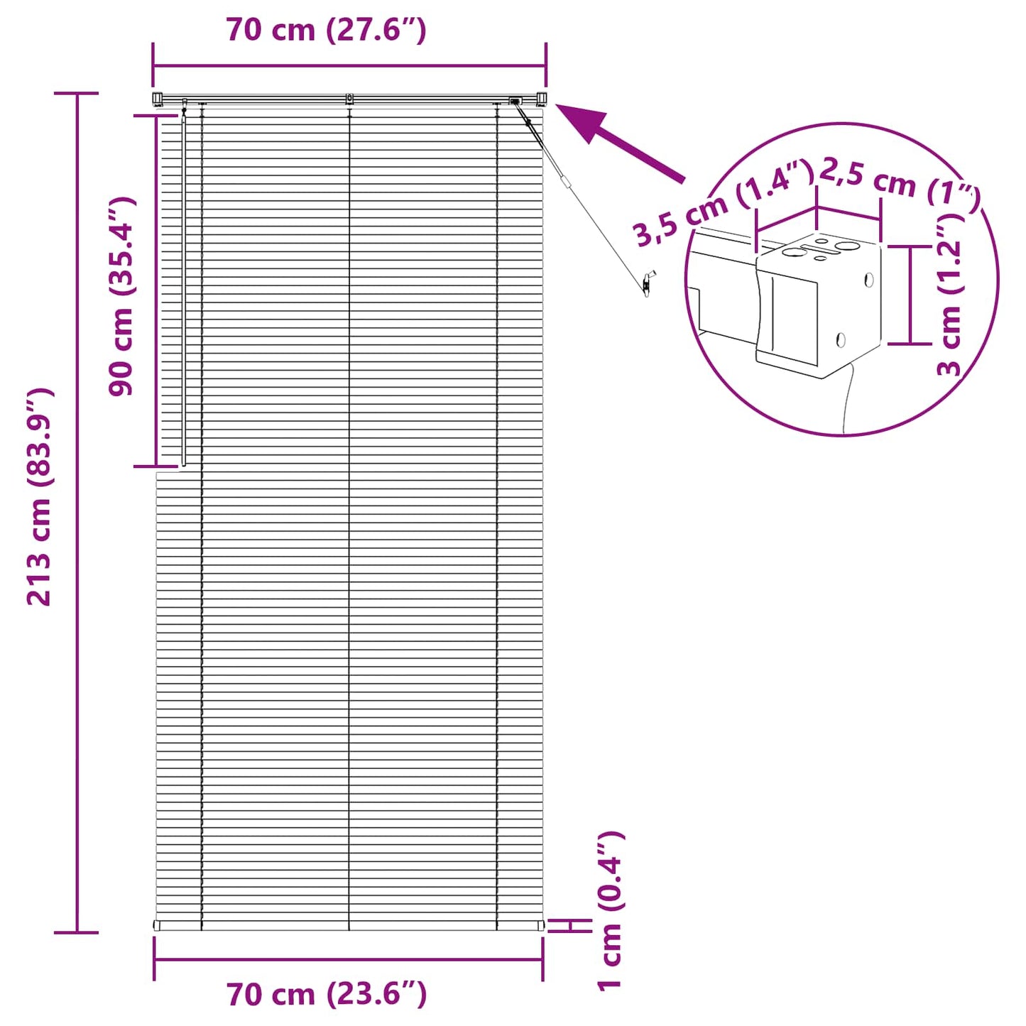 Venetiansk persienne Sølvgrå 213 x 70 cm PVC