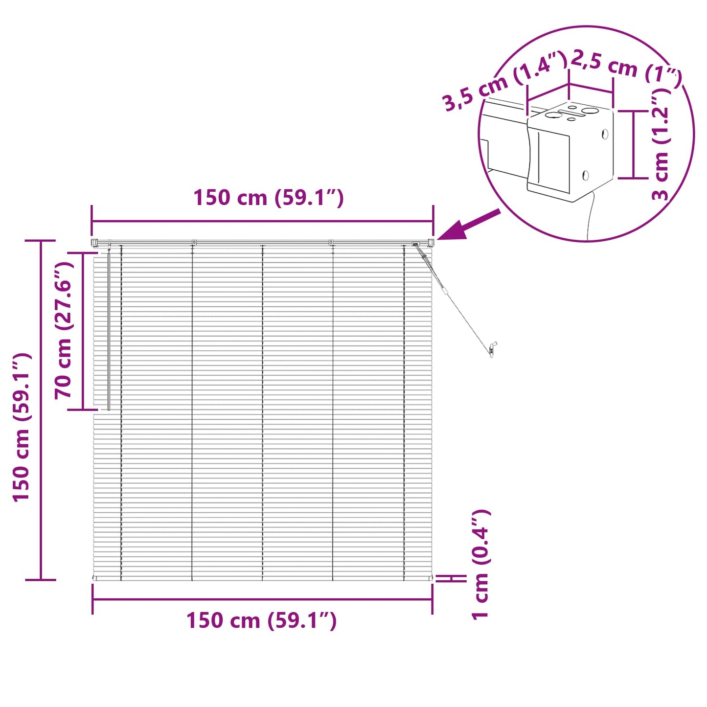 Venetiansk persienne Hvit 150 x 150 cm PVC