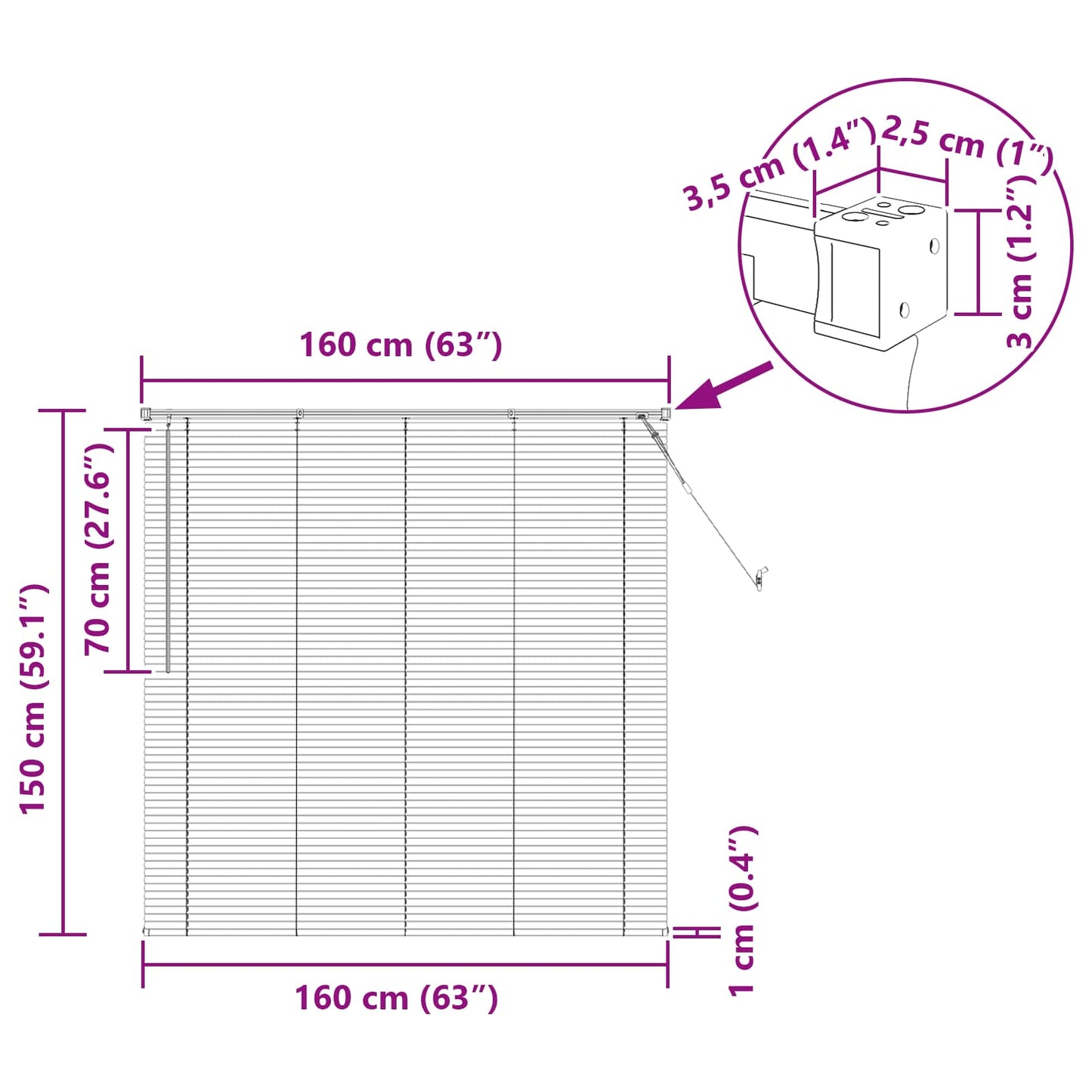 Venetiansk persienne Justerbar Hvit 150 x 160 cm PVC vidaXL