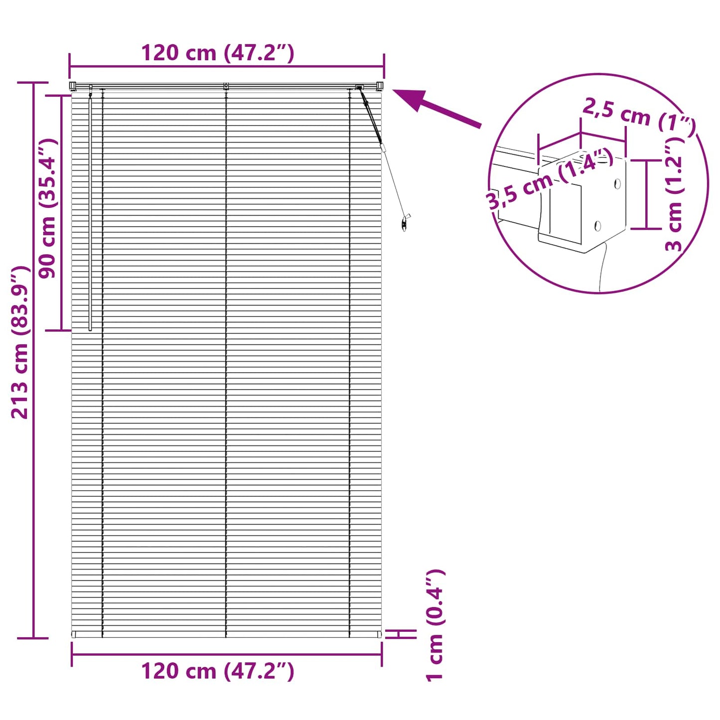 Venetiansk persienne Hvit 213 x 120 cm PVC