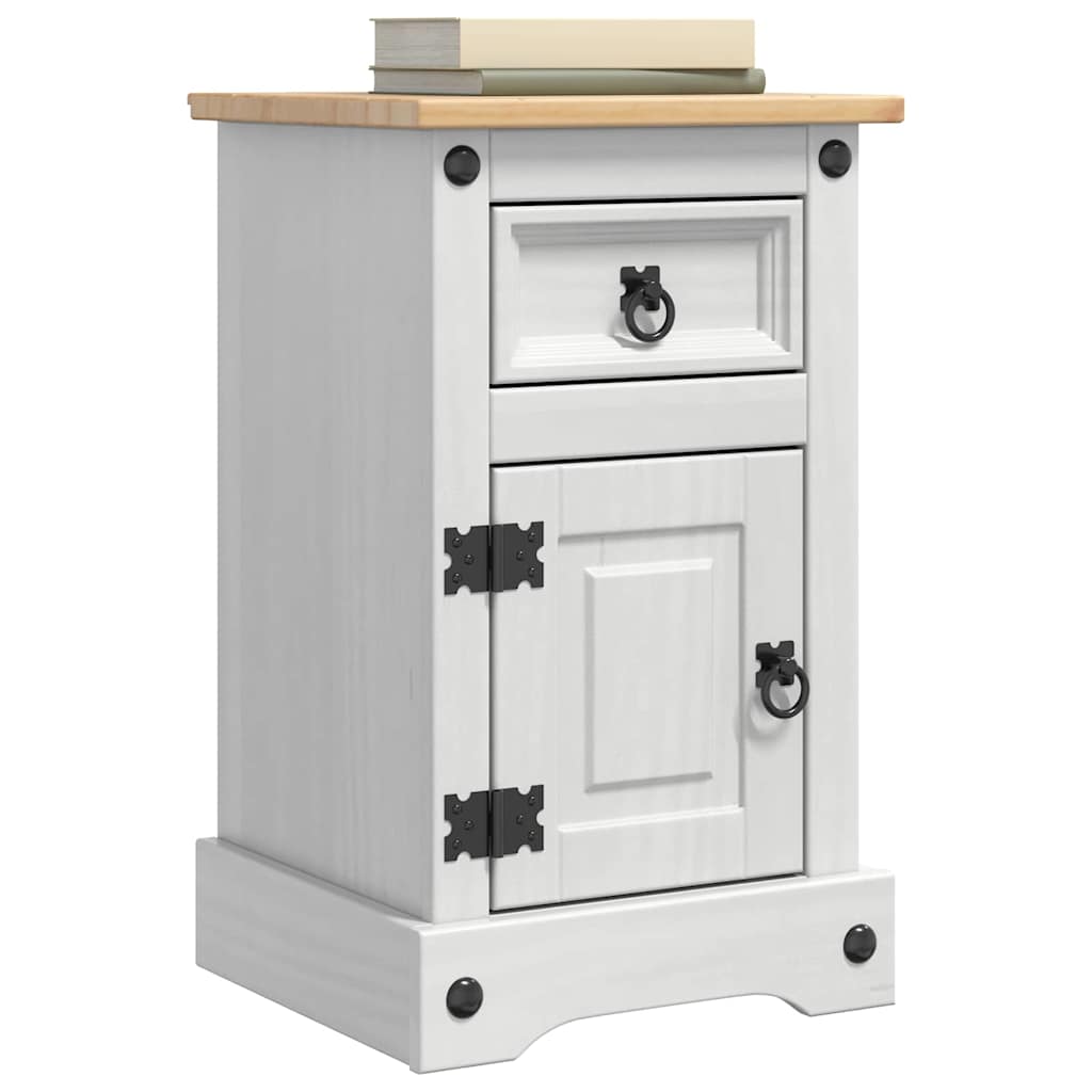 Nattbord med skuff Corona Hvit 35 x 32,5 x 58 cm Massiv furu