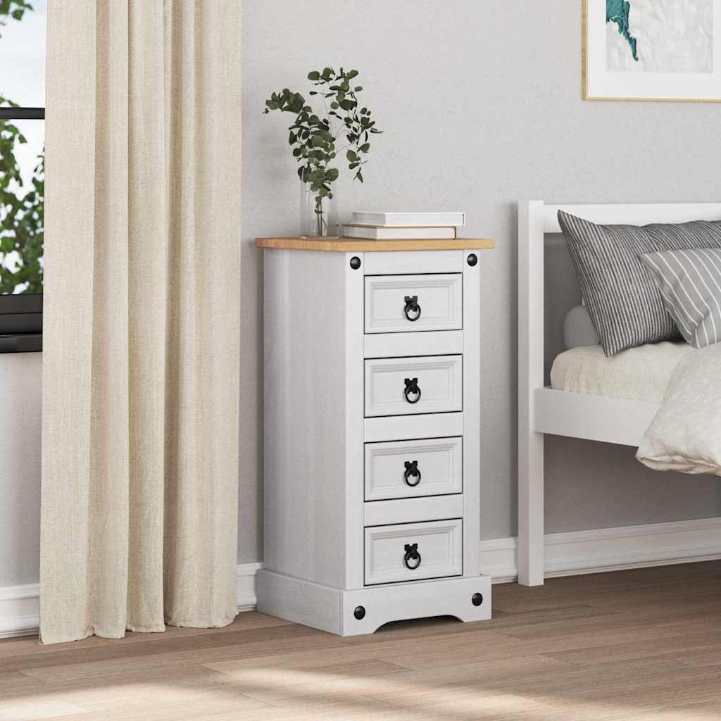 Nattbord med skuff Corona Hvit 35 x 32,5 x 74 cm Massiv furu
