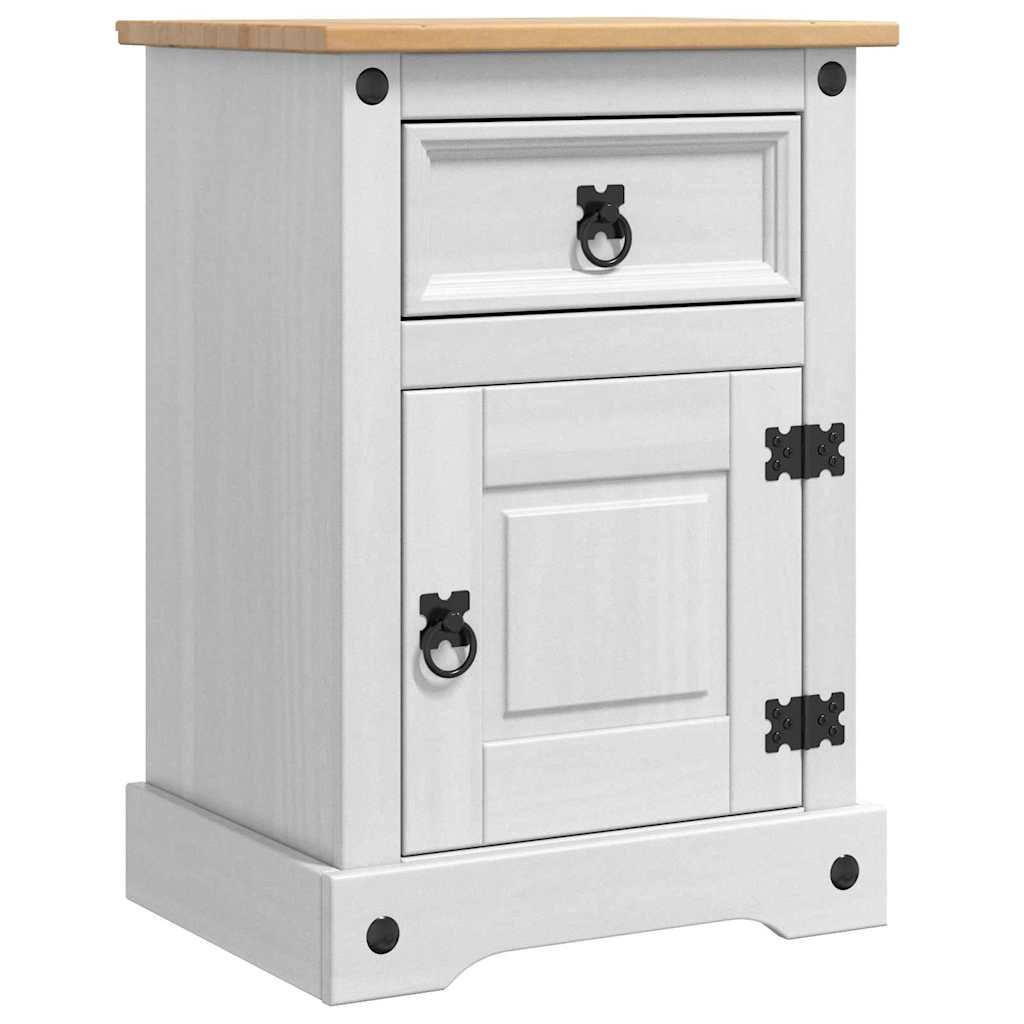 Nattbord med skuff Corona Hvit 45 x 35 x 64 cm Massiv furu