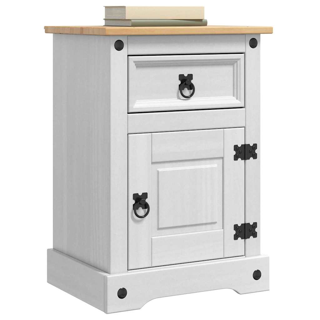 Nattbord med skuff Corona Hvit 45 x 35 x 64 cm Massiv furu