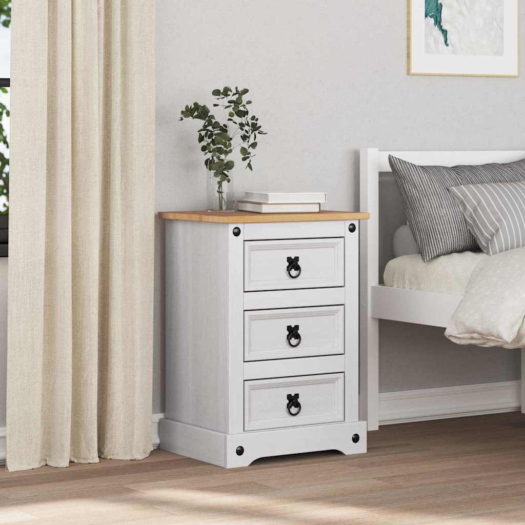 Nattbord med skuff Corona Hvit 45 x 35 x 64 cm Massiv furu