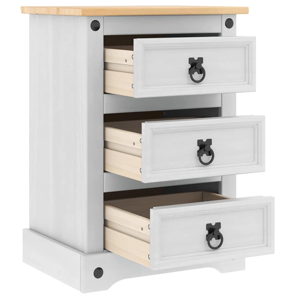 Nattbord med skuff Corona Hvit 45 x 35 x 64 cm Massiv furu