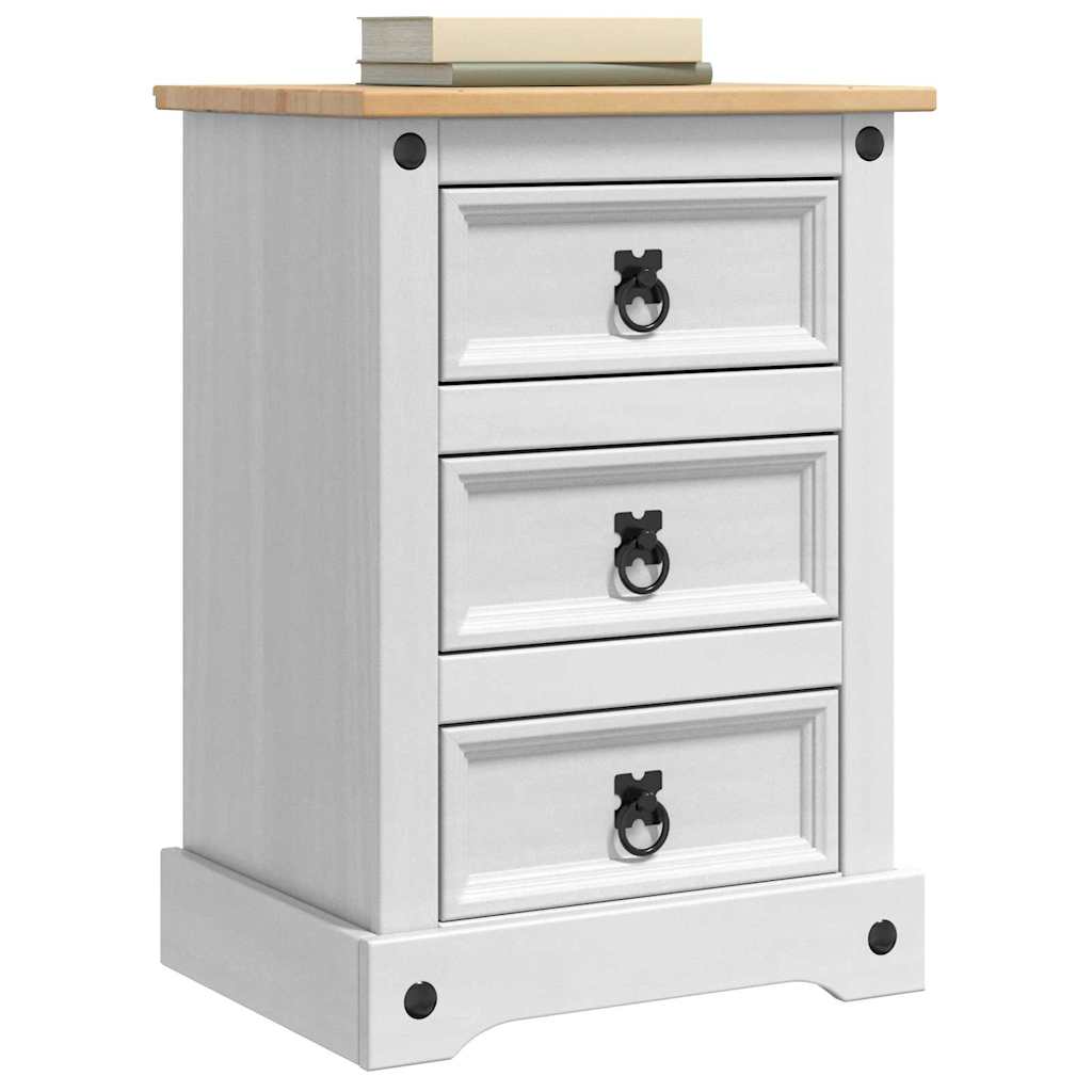 Nattbord med skuff Corona Hvit 45 x 35 x 64 cm Massiv furu