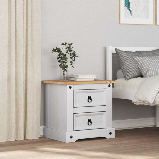 Nattbord med skuff Corona Hvit 53 x 39 x 47 cm Massiv furu
