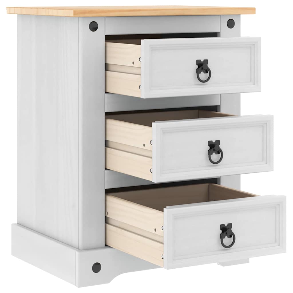 Nattbord med skuff Corona Hvit 53 x 39 x 66 cm Massiv furu