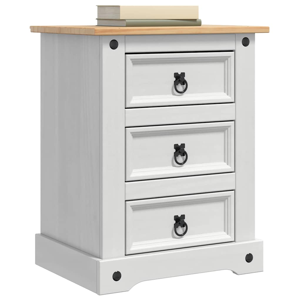 Nattbord med skuff Corona Hvit 53 x 39 x 66 cm Massiv furu