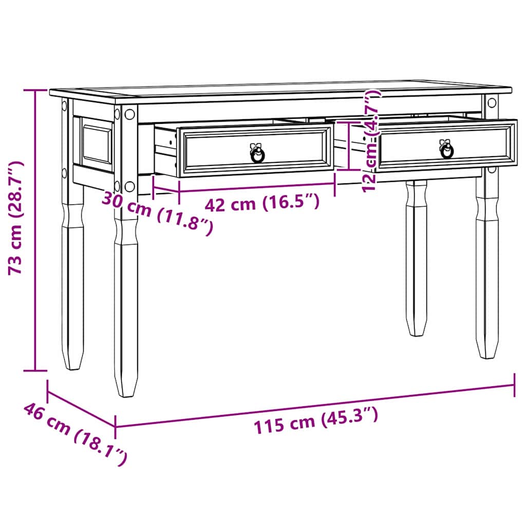 Avlastningsbord Corona Hvit 115 x 46 x 73 cm Massiv furu