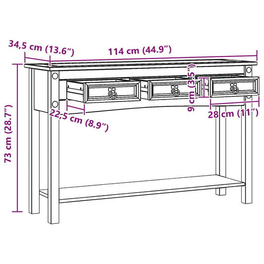 Avlastningsbord Corona Hvit 114 x 34,5 x 73 cm Massiv furu
