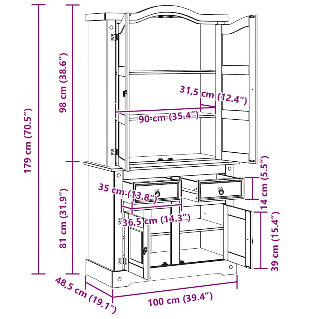 Serviesskap Corona Hvit 100 x 48,5 x 179 cm Massiv furu