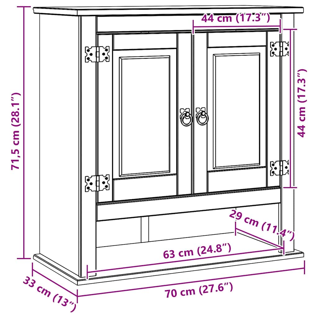 Hengende skap med dør Corona Hvit 70 x 33 x 71,5 cm Massiv furu