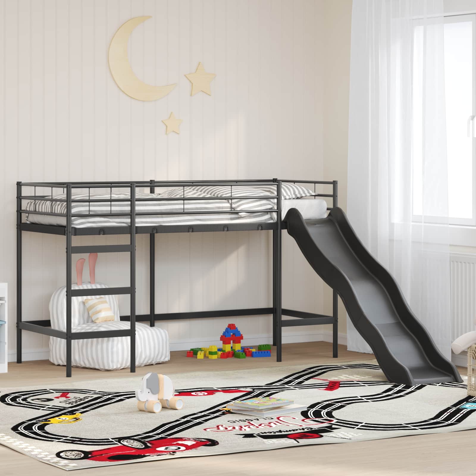 Barneseng med sklie Svart og Anthracite 74,5 x 190 cm vidaXL