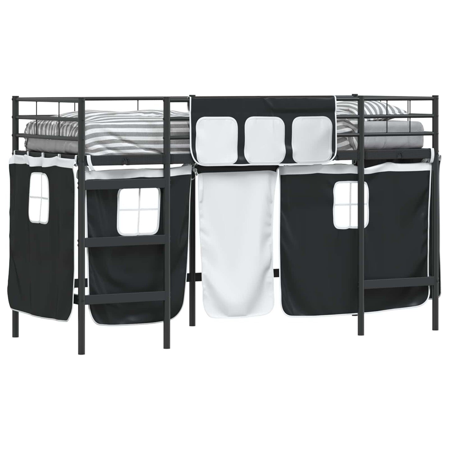 Kiddos Loft Senge Ramme med Gardiner Svart 75 x 190 cm