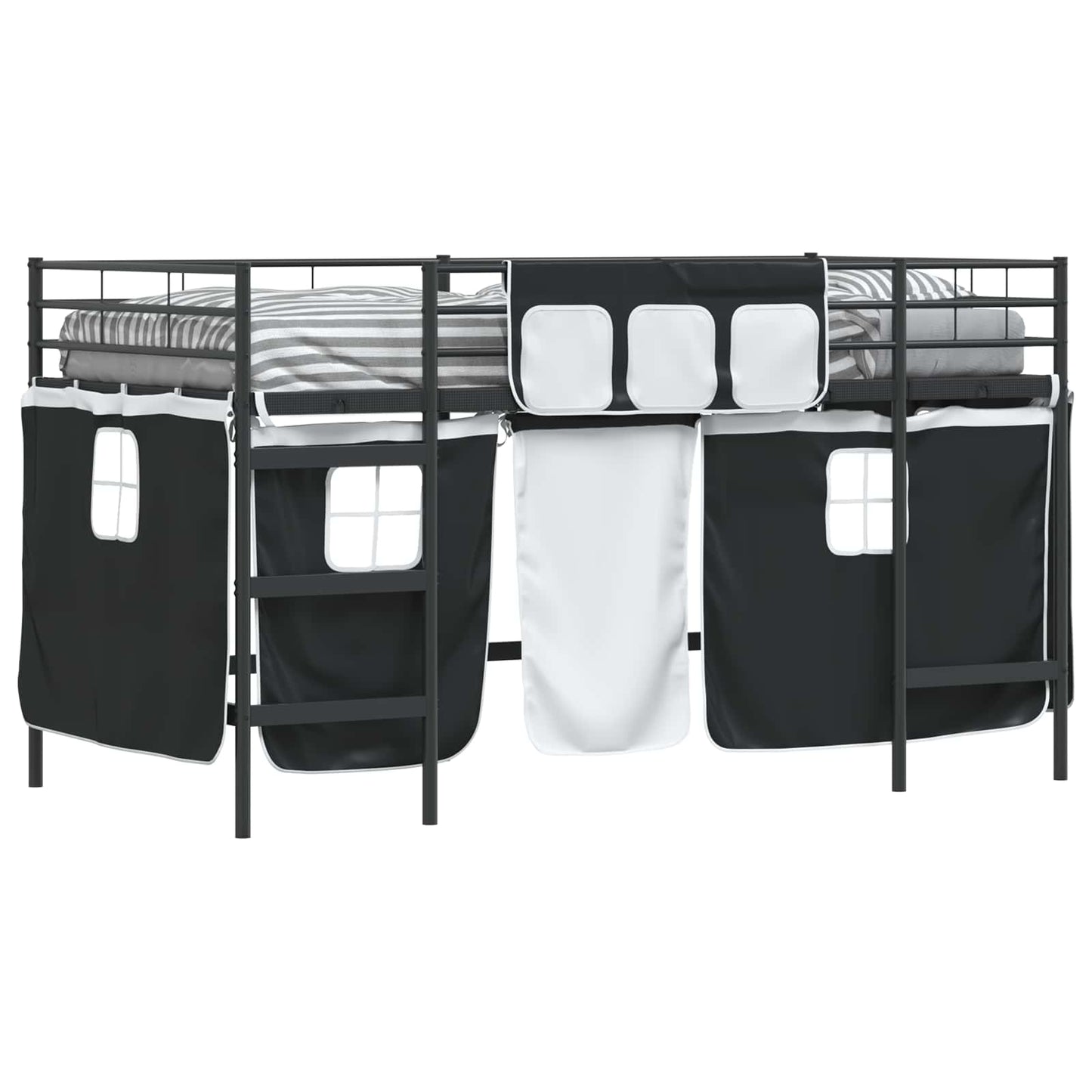 Kiddos Loft Senge Ramme med Gardiner Svart 80 x 200 cm