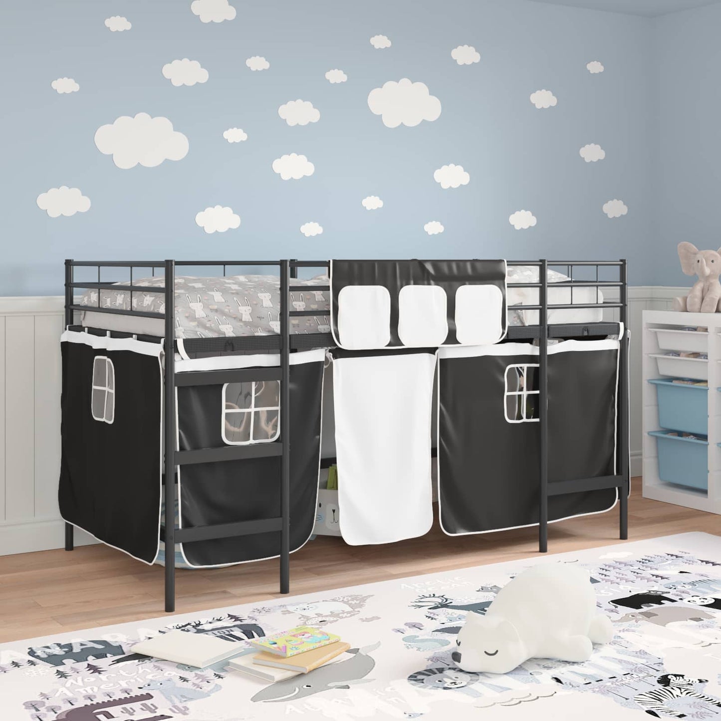 Kiddos Loft Senge Ramme med Gardiner Svart 107 x 203 cm