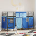 Kiddos Loft Senge Ramme med Gardiner Svart og Blå 90 x 190 cm
